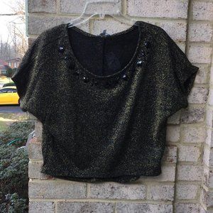 Charlotte Black Beads on Gold Metallic Top
